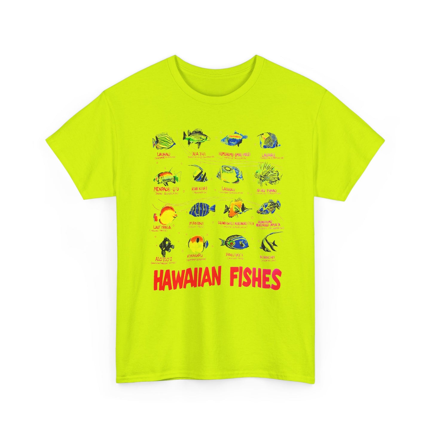 vintage hawaiian fishes reproduction with fish names tshirt