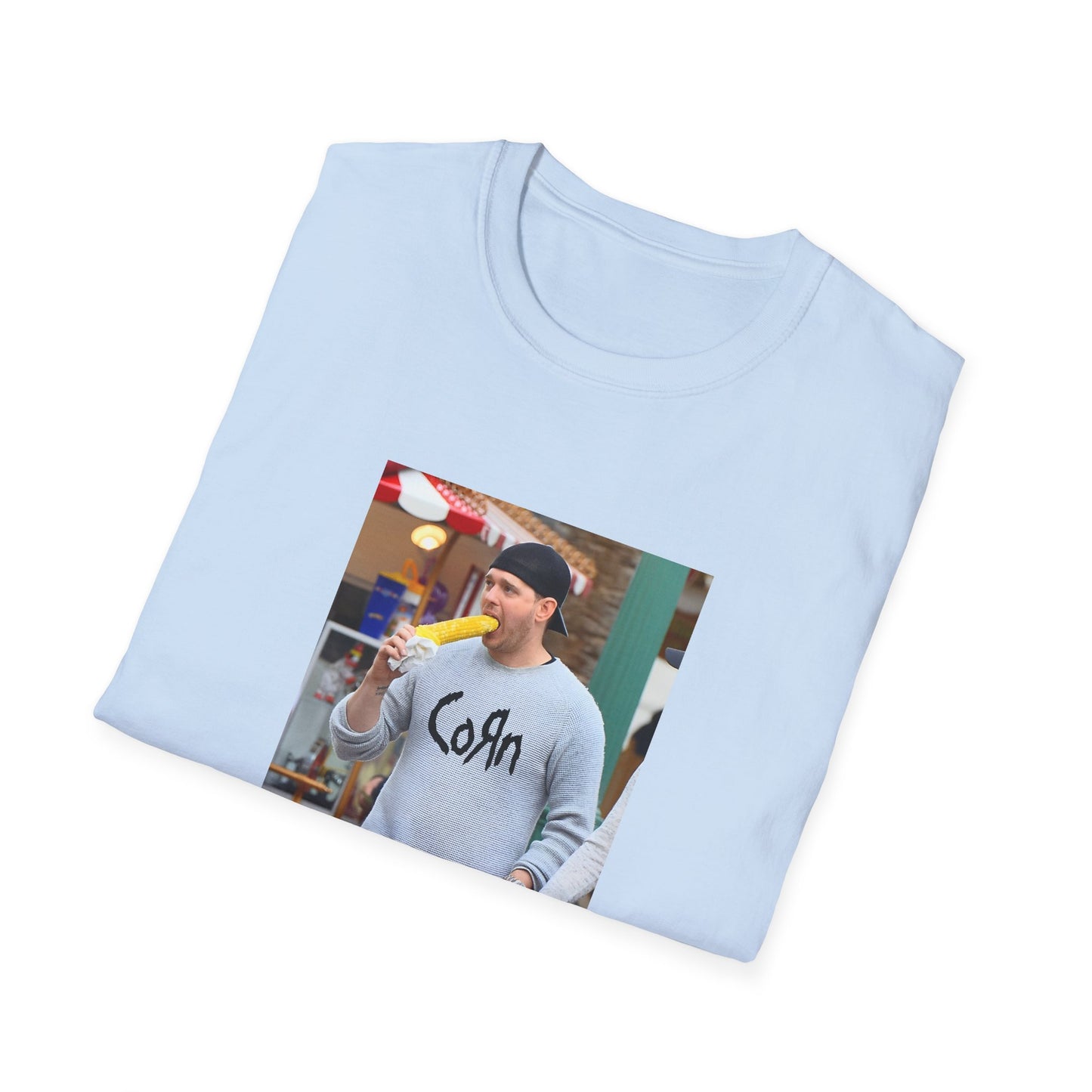 michael buble wearing a corn shirt eating corn tshirt