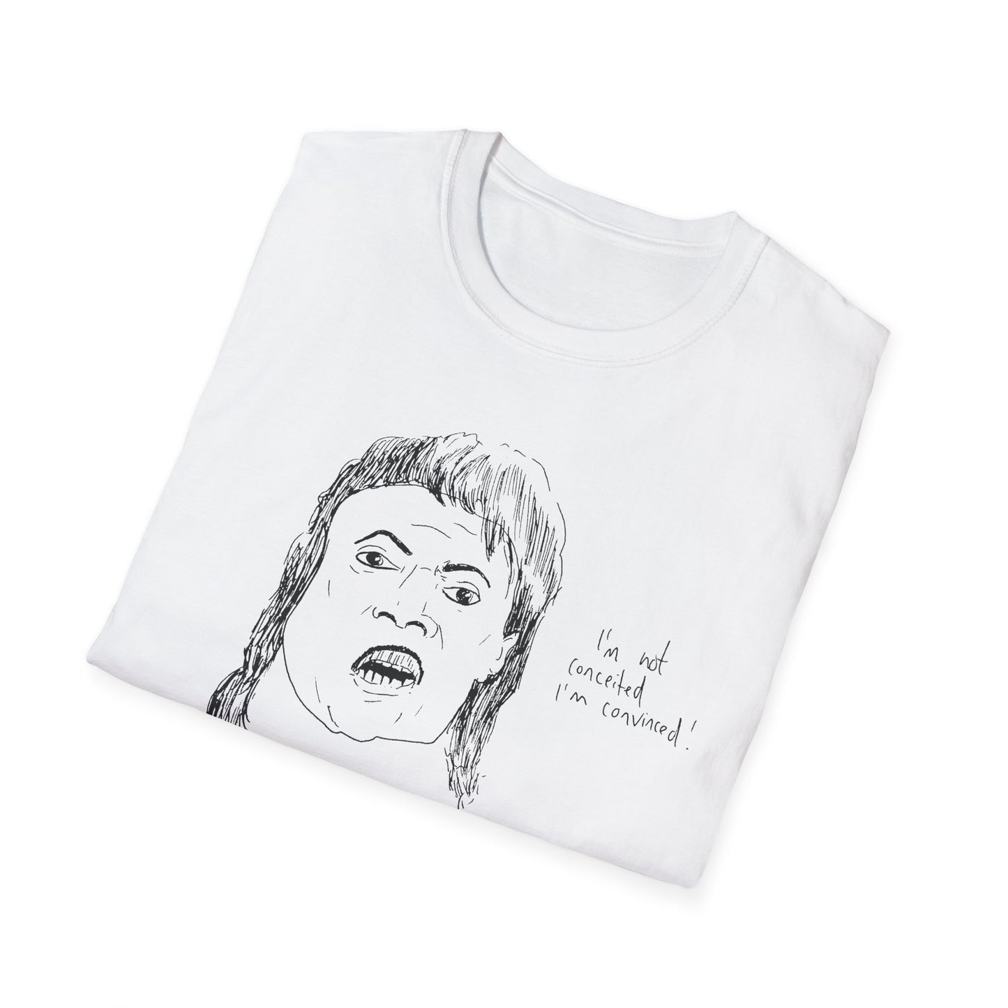 original drawing of little richard that time he was on arsenio hall in 1990 and said "i'm not conceited. i'm convinced!" tshirt