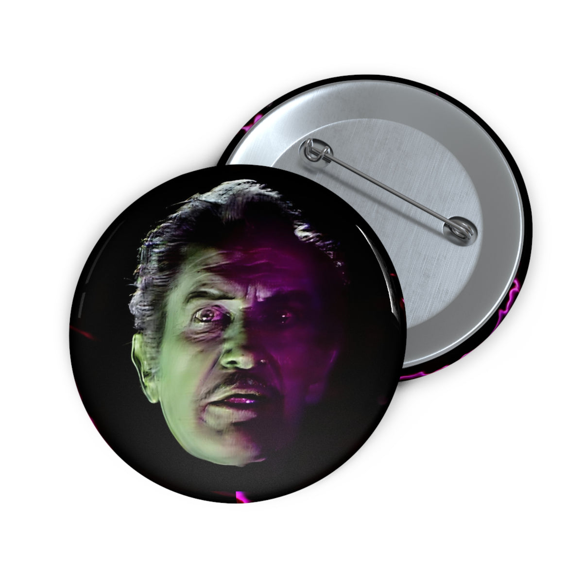 the hilarious house of frightenstein vincent price opening monologue on a custom pin buttons