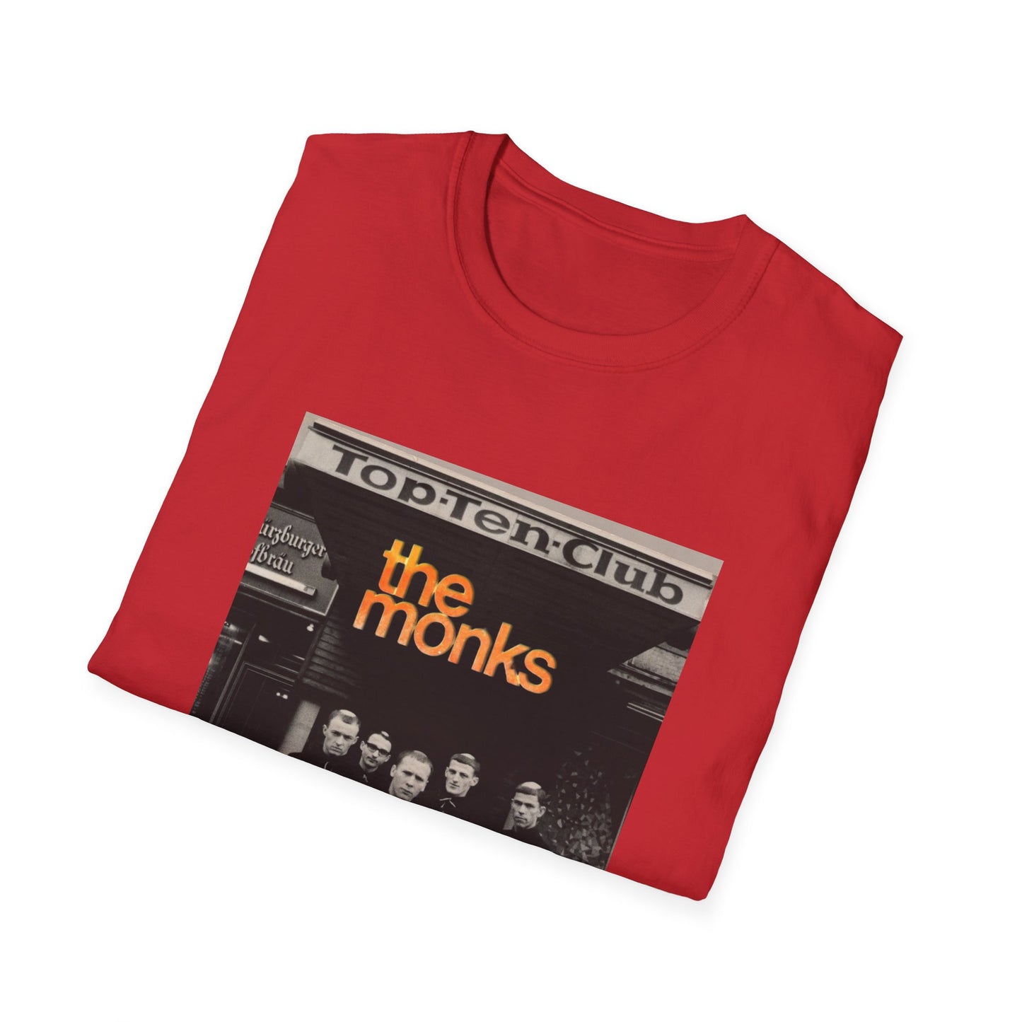 1960s experimental rock n roll band the monks in front of the top ten club tshirt