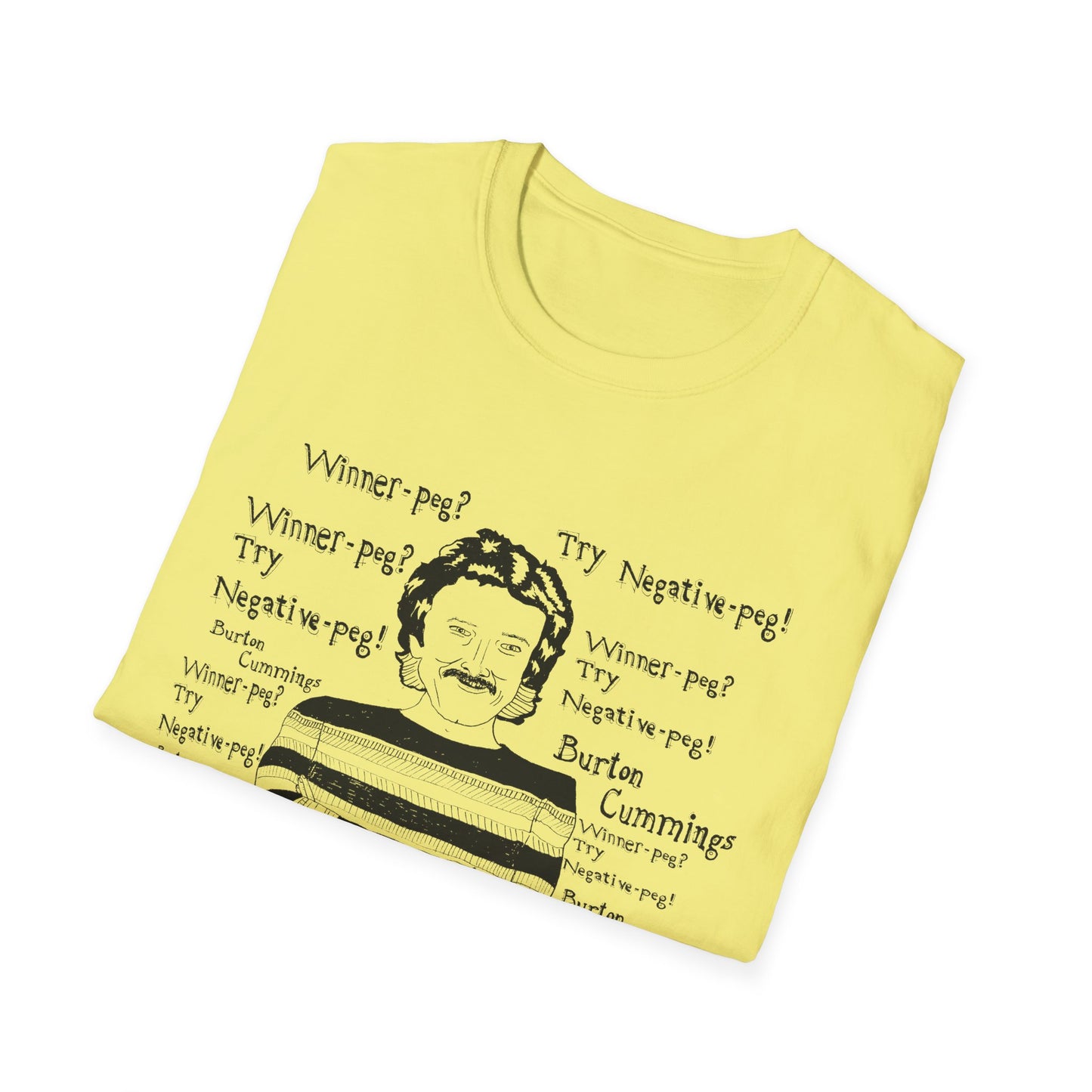 original fan art drawing of burton cummings talking about winnpeg tshirt