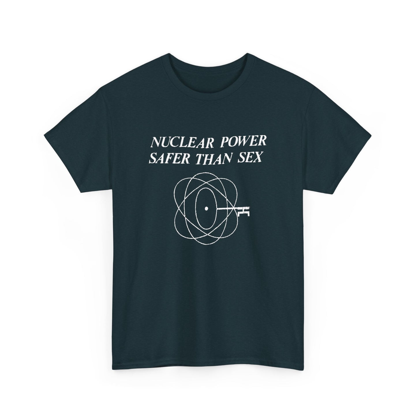 vintage 1970s design "nuclear power safer than sex" tshirt