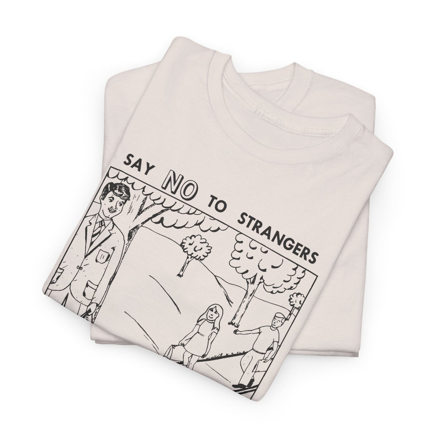 vintage block parents graphic say no to strangers reproduction tshirt