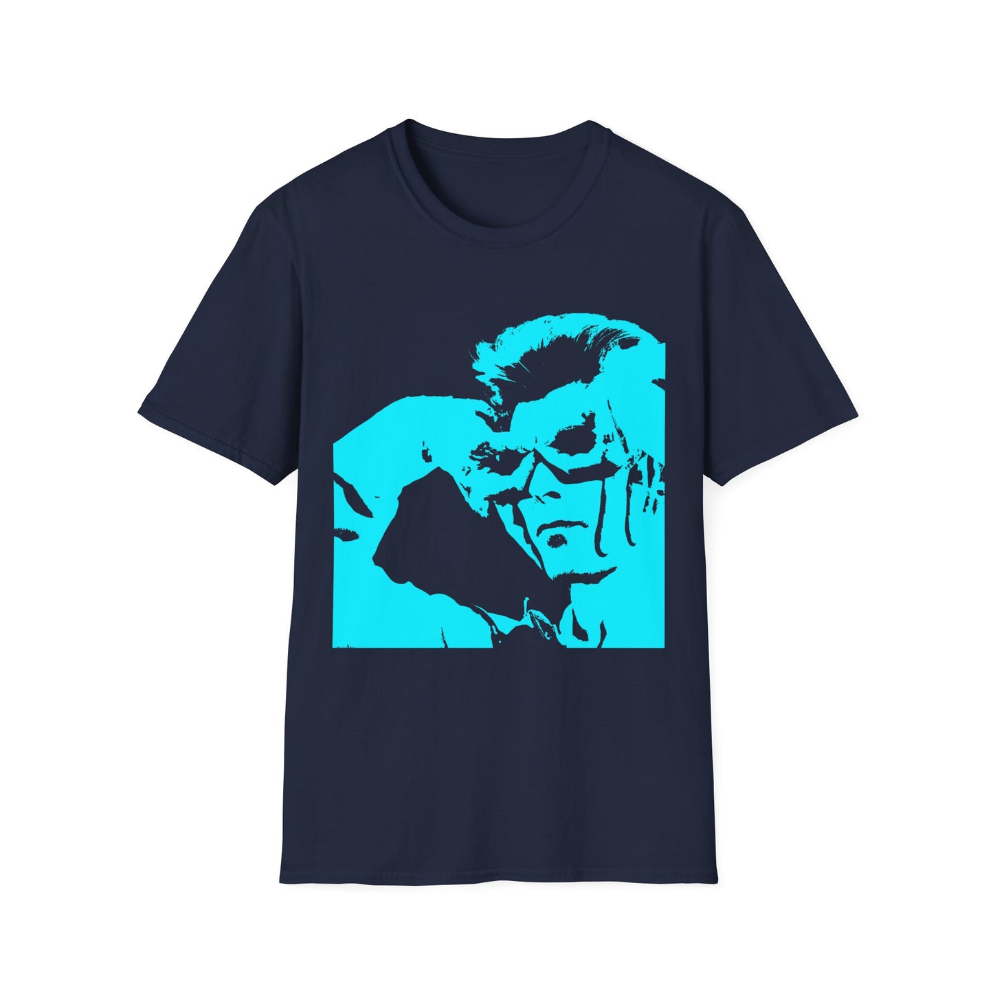 david bowie owl face in light blue tshirt