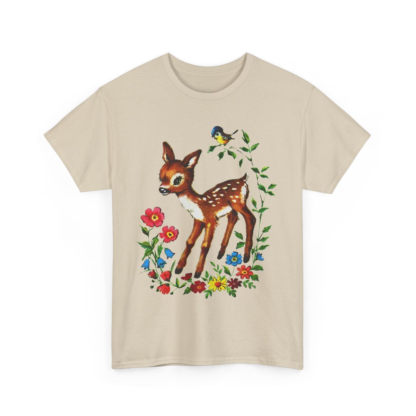 1960s cute baby deer postcard reproduction tshirt