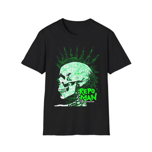 repo man skull punk in green tshirt