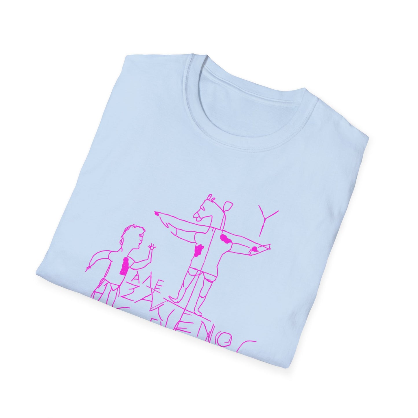 alexamenos graffito blasphemous young man worships donkey early graffiti 200 BC in pink tshirt