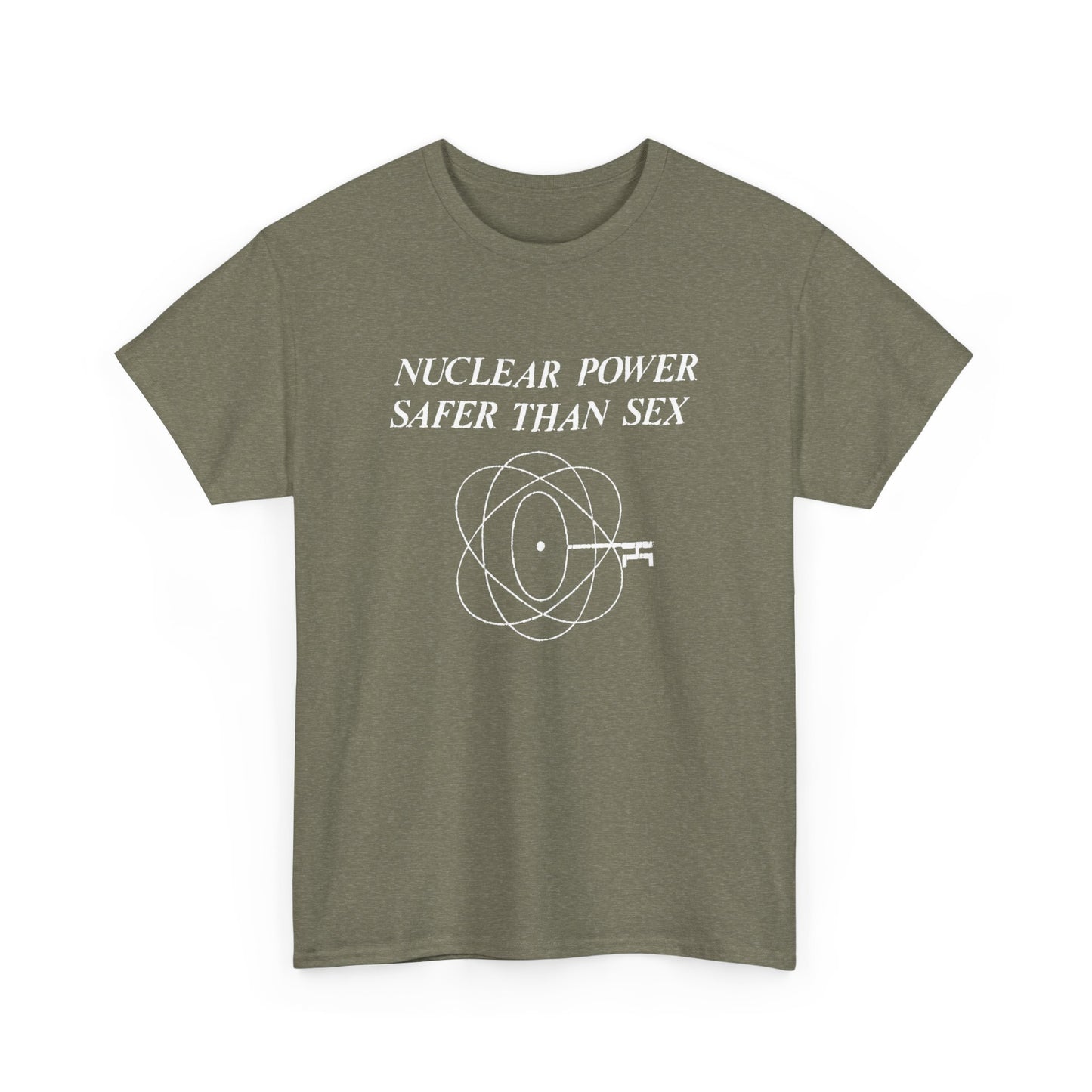 vintage 1970s design "nuclear power safer than sex" tshirt