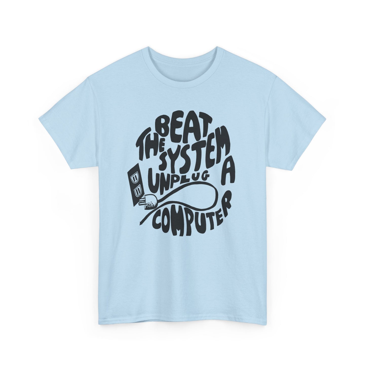 1970s beat the system unplug a computer reproduction tshirt