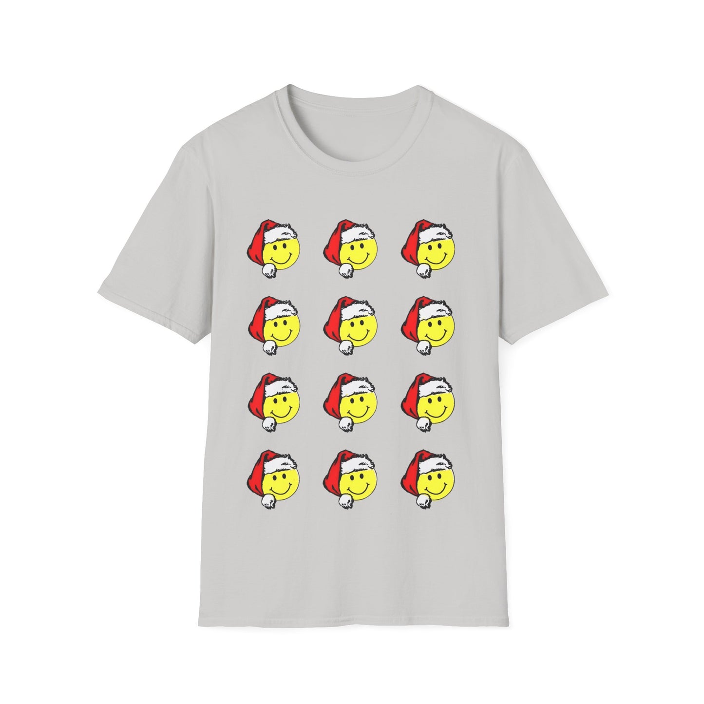 1980s sticker pack of happy face santas on a tshirt