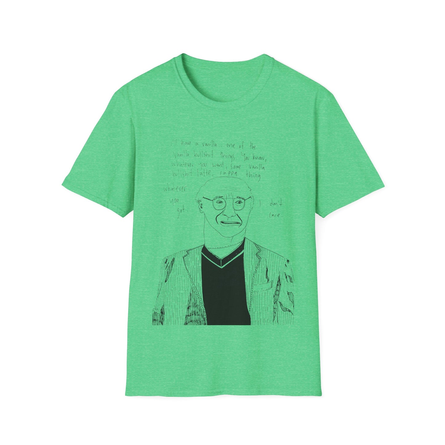 original drawing larry david ordering a vanilla latte bullshit thing on a tshirt