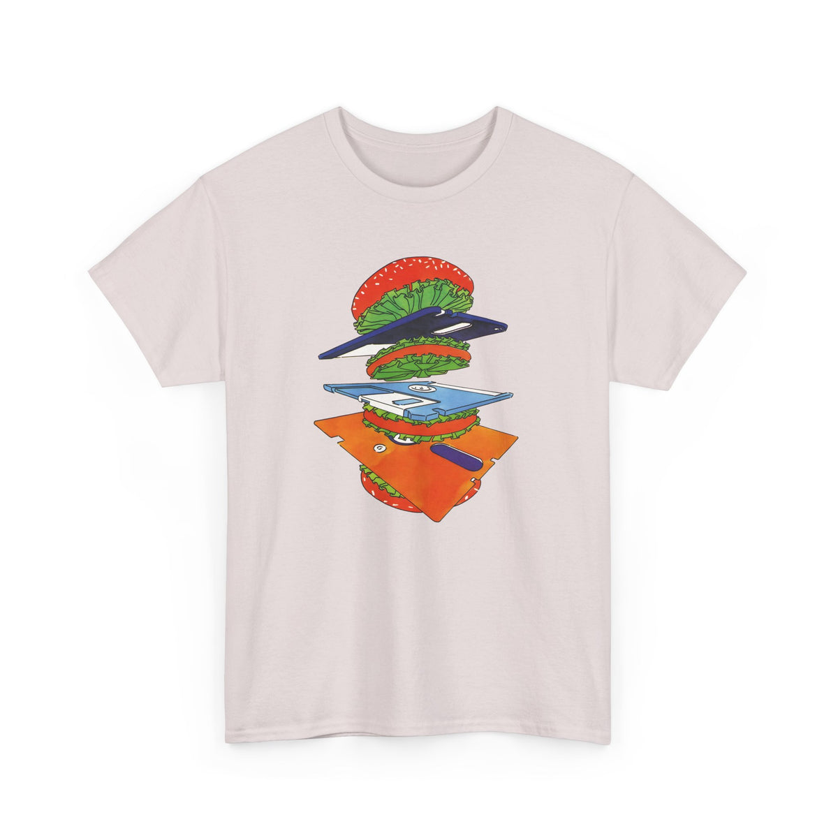 1989 uncredited art from micro mag floppy disc burger tshirt