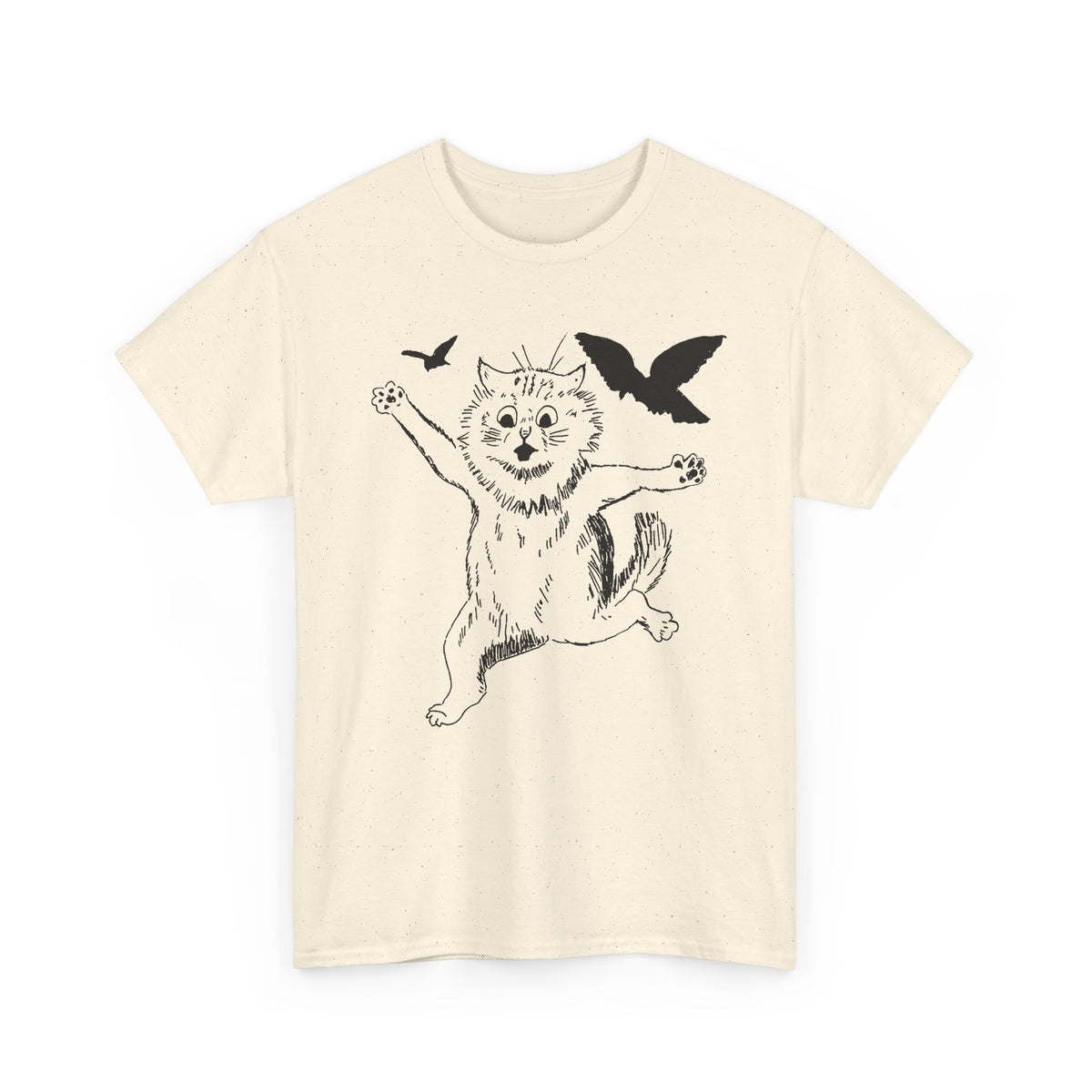 louis wain scared cat sketch running from birds tshirt