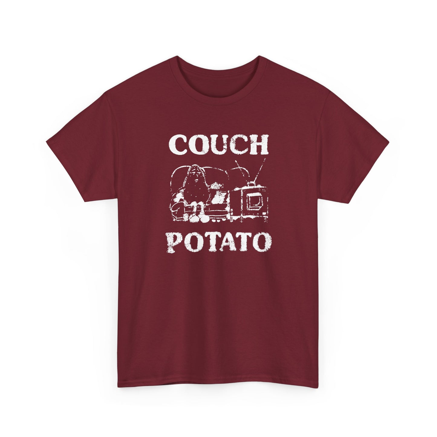 vintage couch potato reproduction in white graphic tshirt