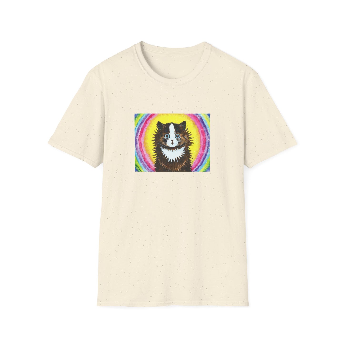 louis wain cat in a rainbow watercolour and gouache on paper reproduction tshirt
