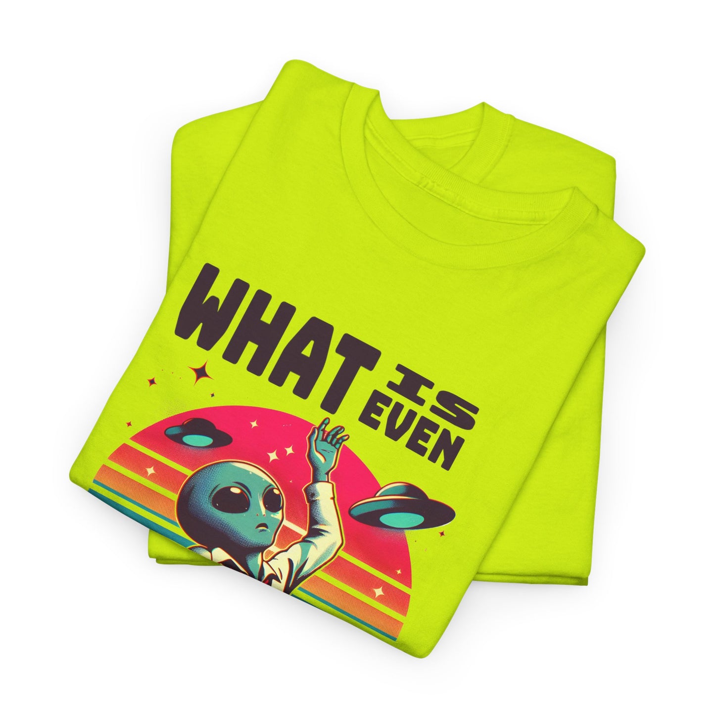 what is even happening floating businessman alien tshirt