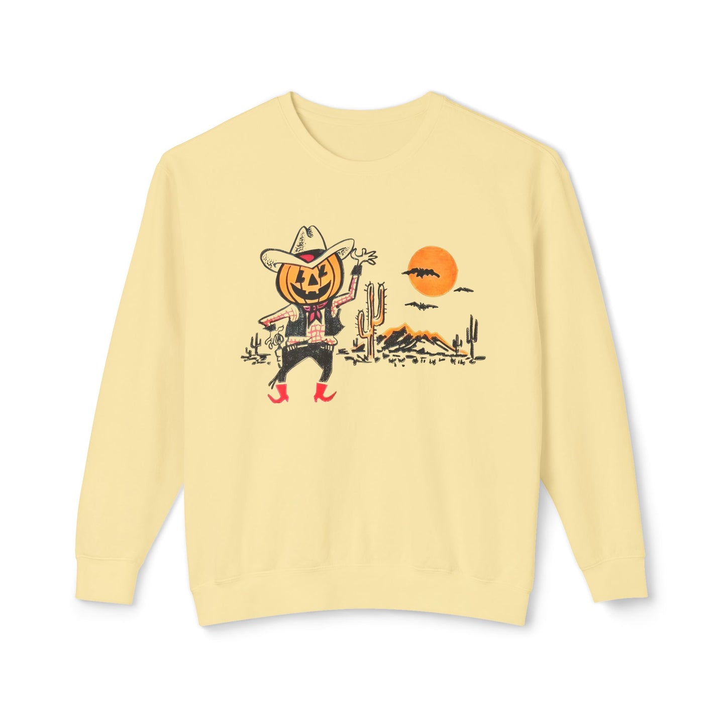 vintage cowboy pumpkin trick or treat bag graphic reproduction 100% cotton sweatshirt