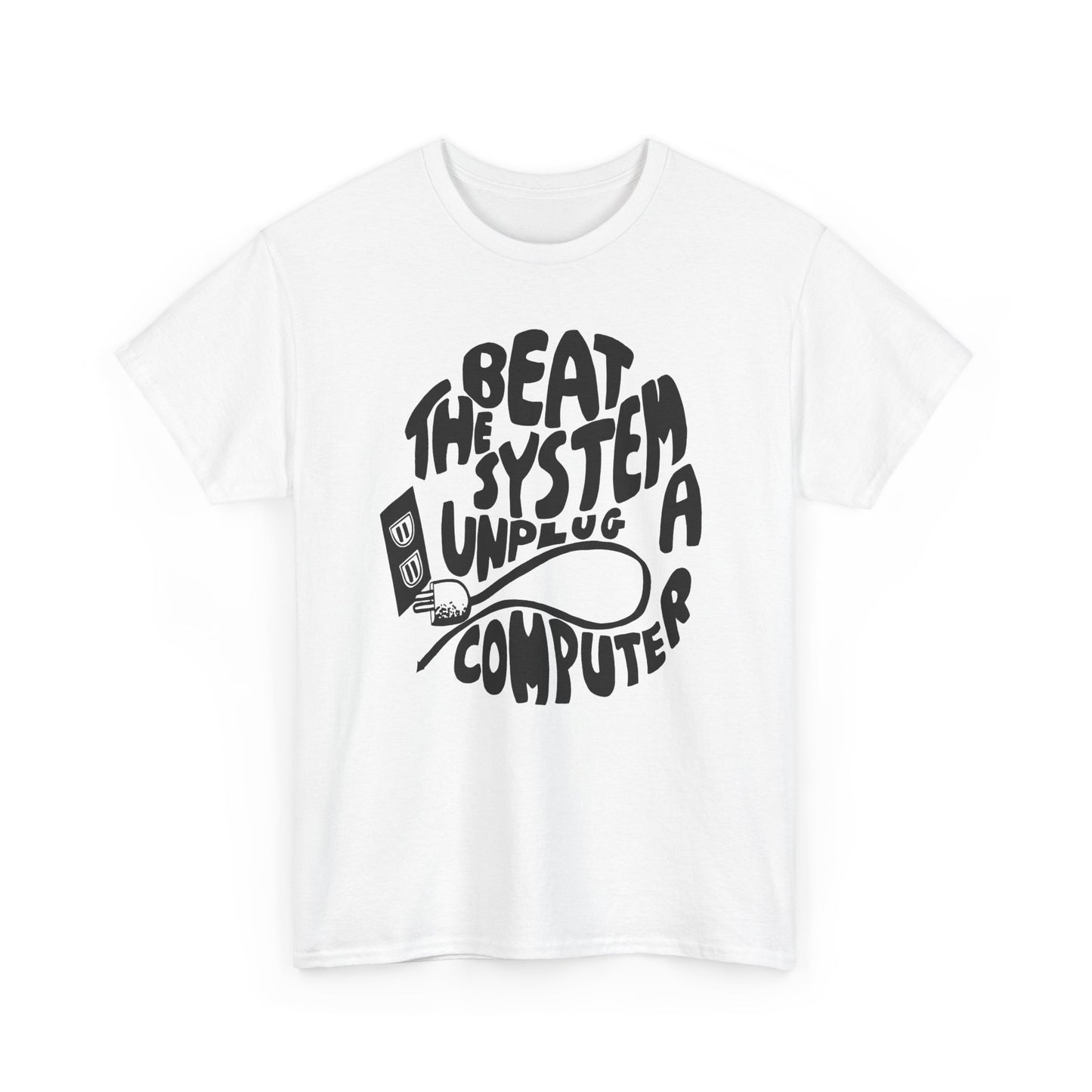 1970s beat the system unplug a computer reproduction tshirt
