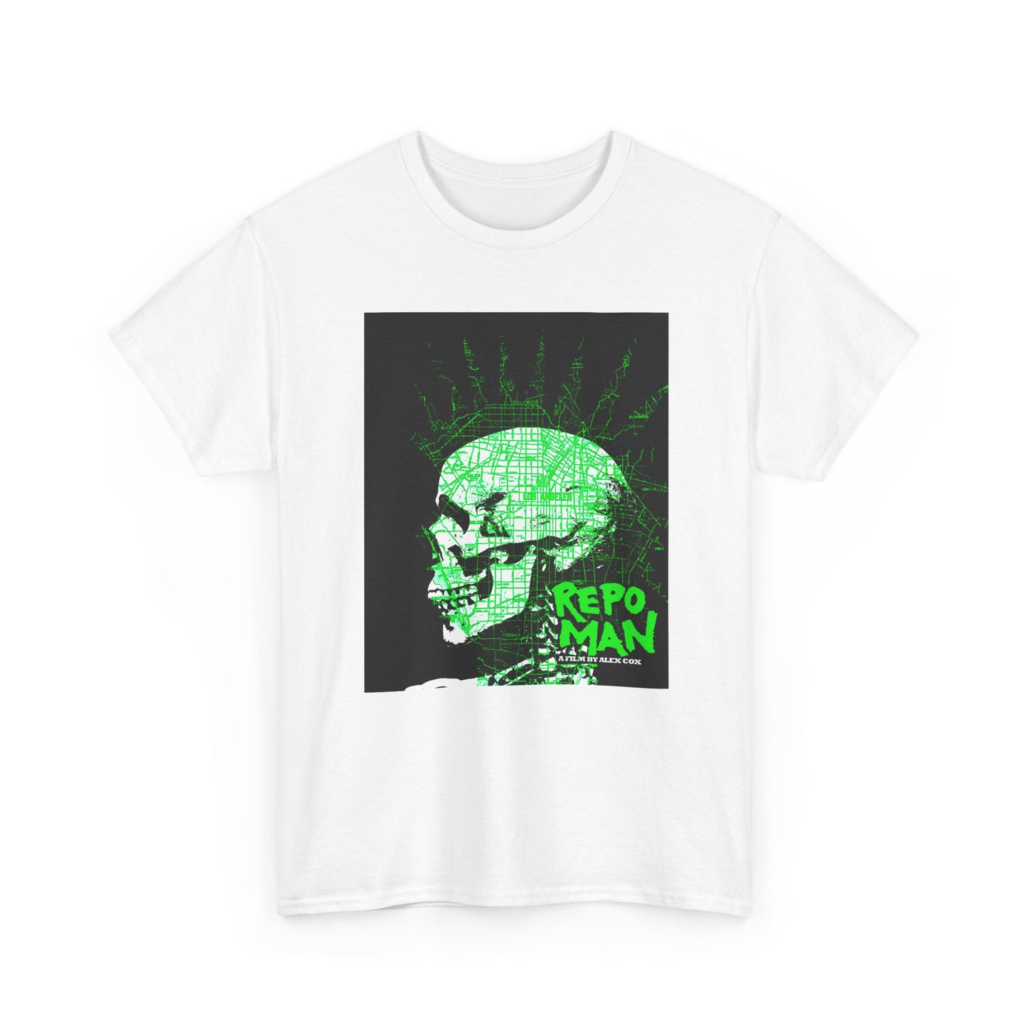 repo man skull punk in green tshirt