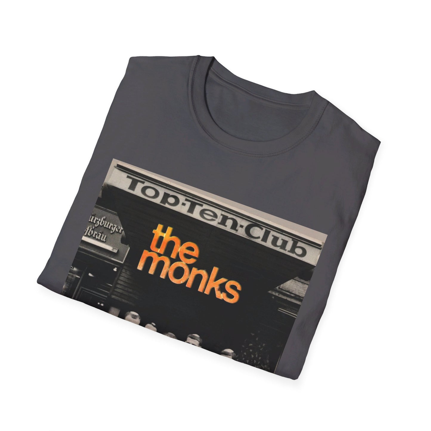 1960s experimental rock n roll band the monks in front of the top ten club tshirt