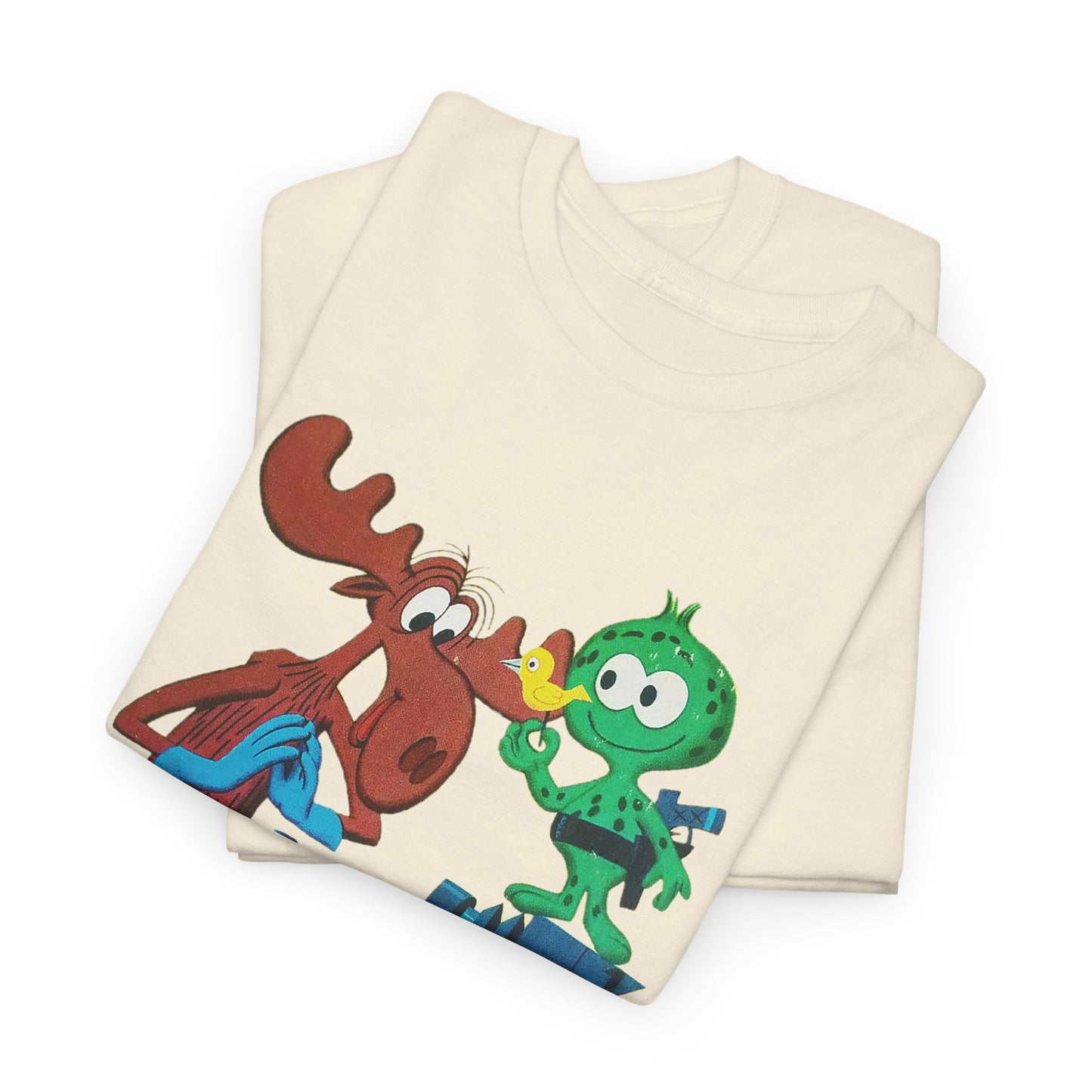 the rocky and bullwinkle show with gidney and cloyd reproduction tshirt