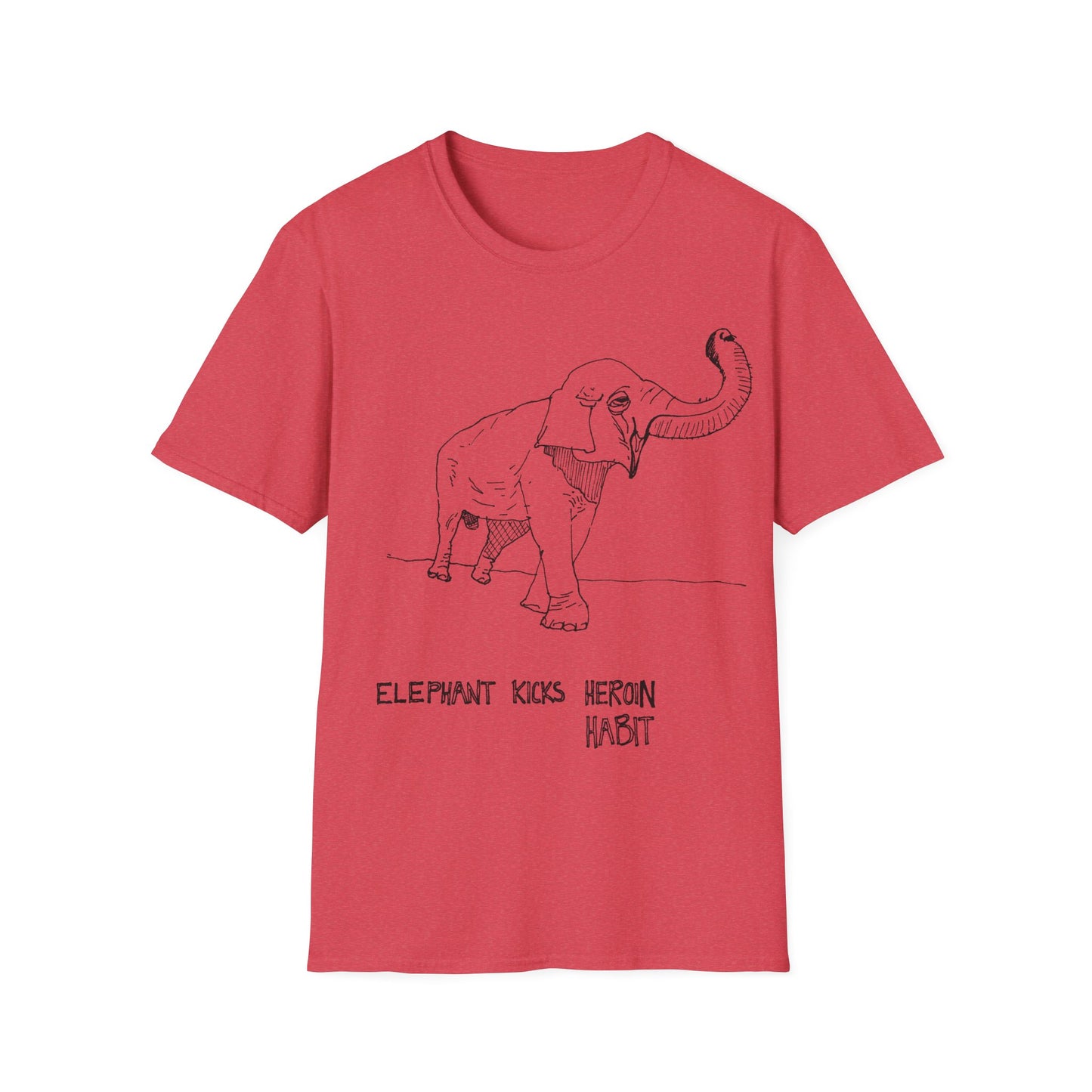 elephant kicks heroin habit original drawing tshirt. reference to xiguang the elephant