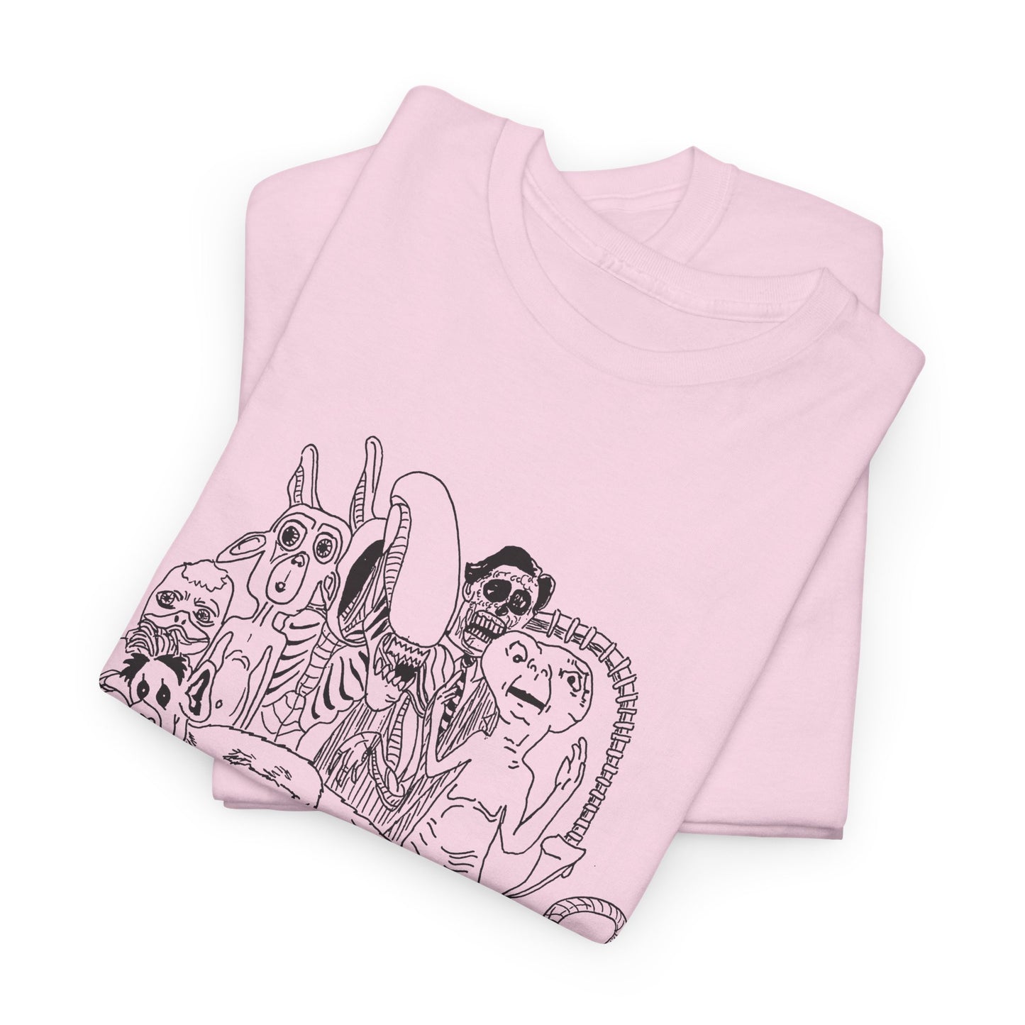 original drawing xenomorph and friends in black and white tshirt