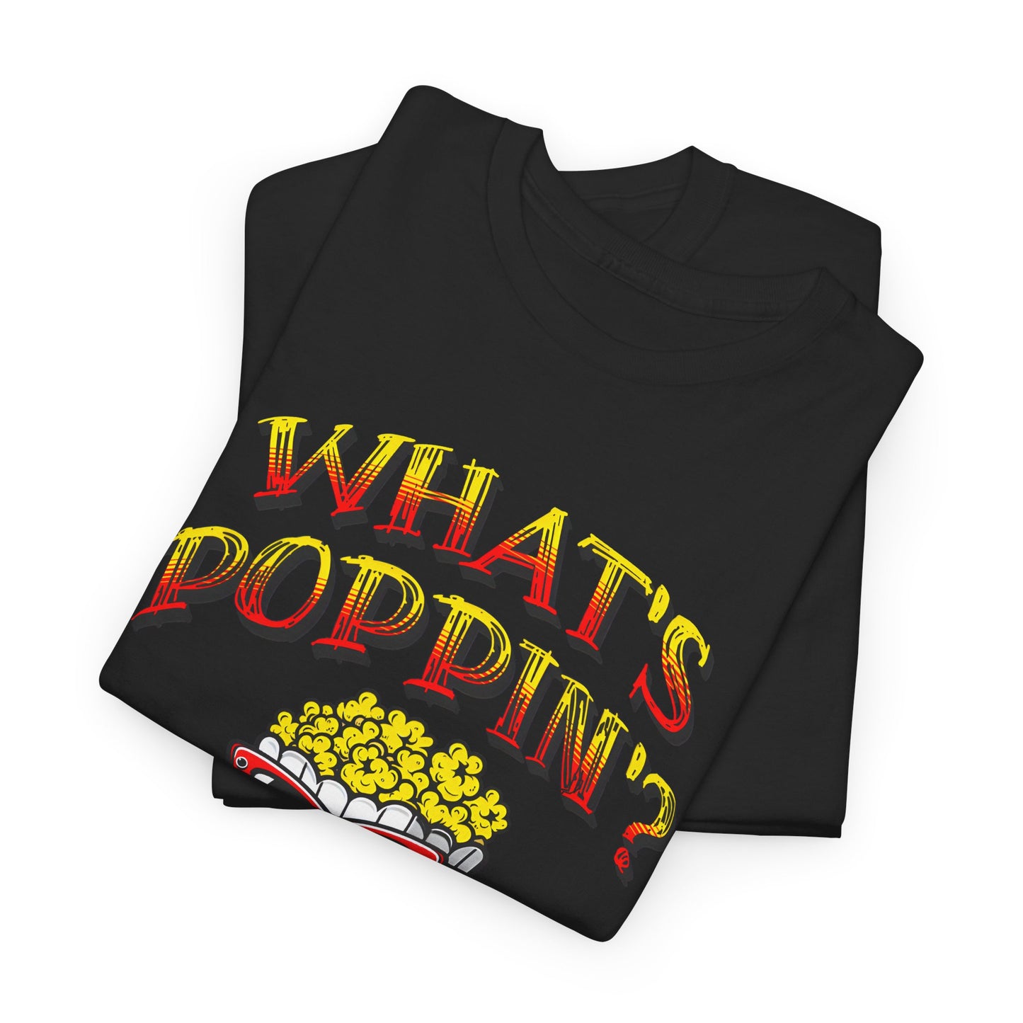 what's poppin' cool popcorn bag guy tshirt