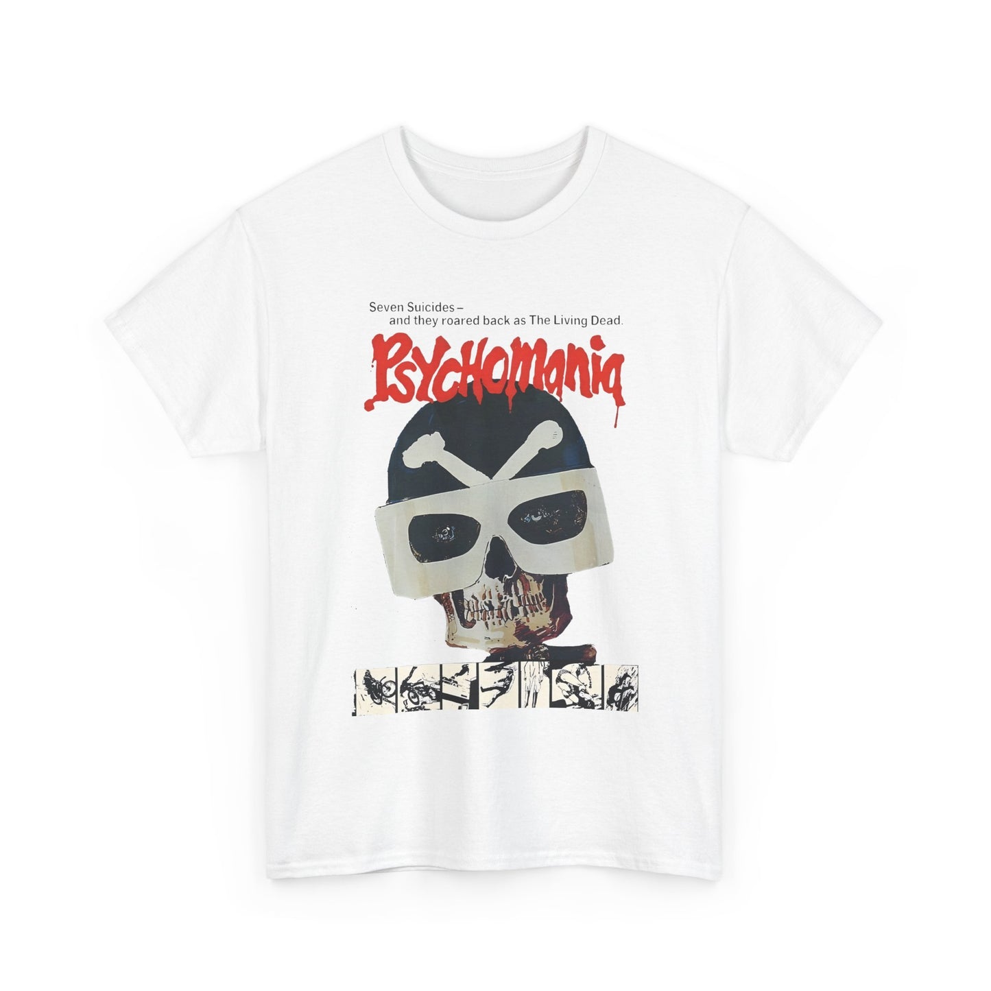 1973 psychomania movie poster with lettering tshirt