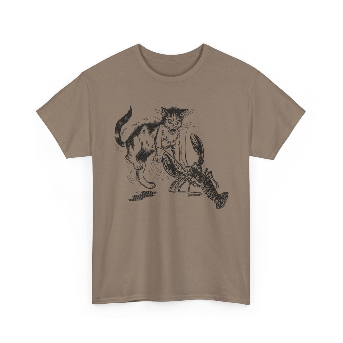 mid twentieth century children's book illustration cat and lobster tshirt