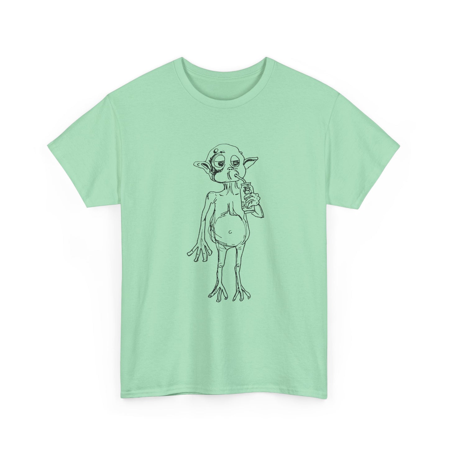 mysterious alien creature (MAC) drinking cola full body original sketch tshirt