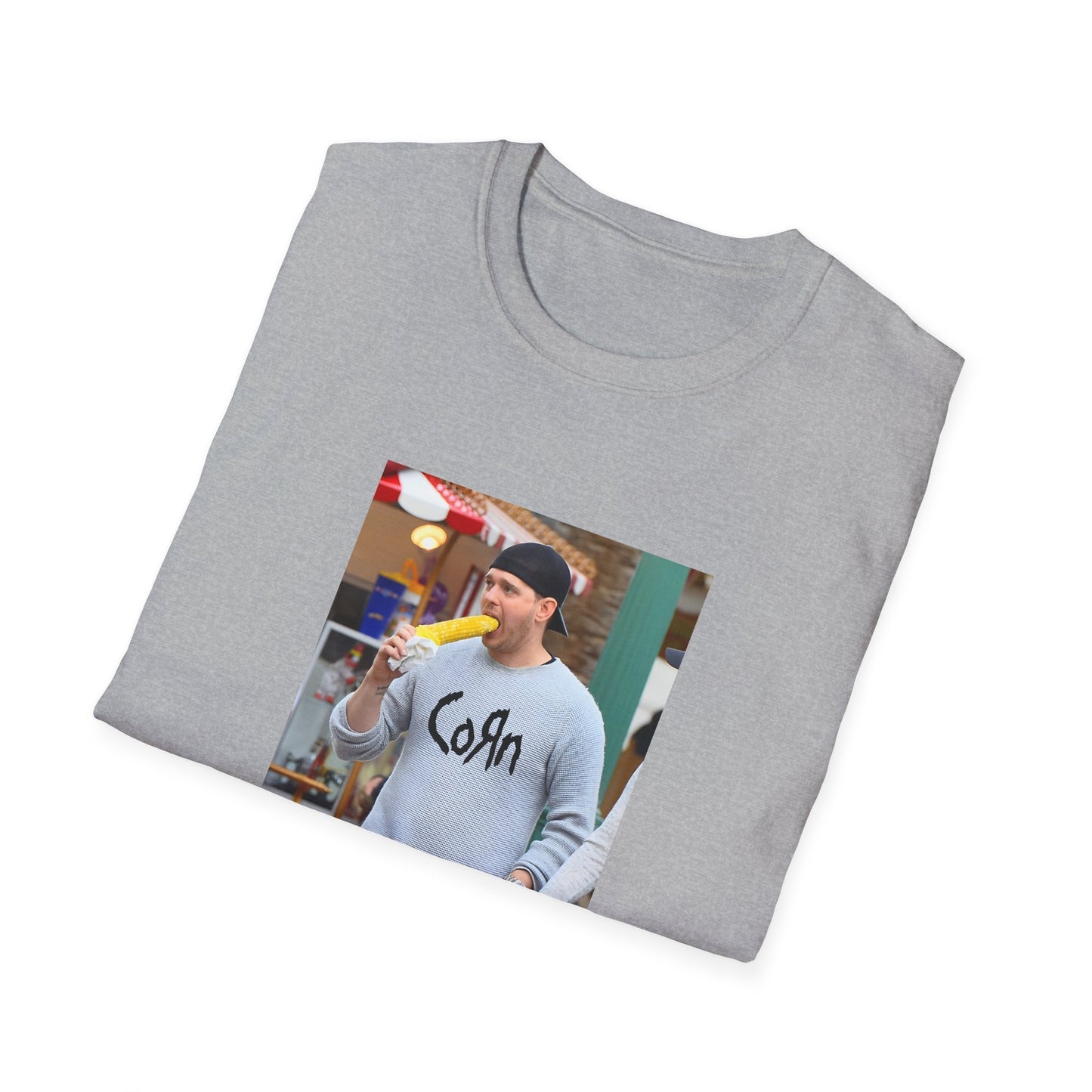 michael buble wearing a corn shirt eating corn tshirt