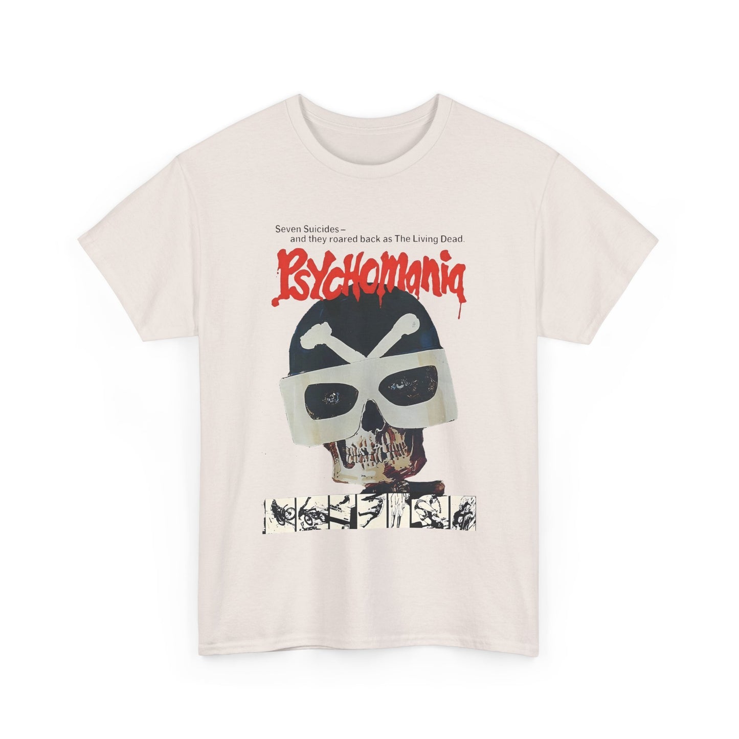 1973 psychomania movie poster with lettering tshirt