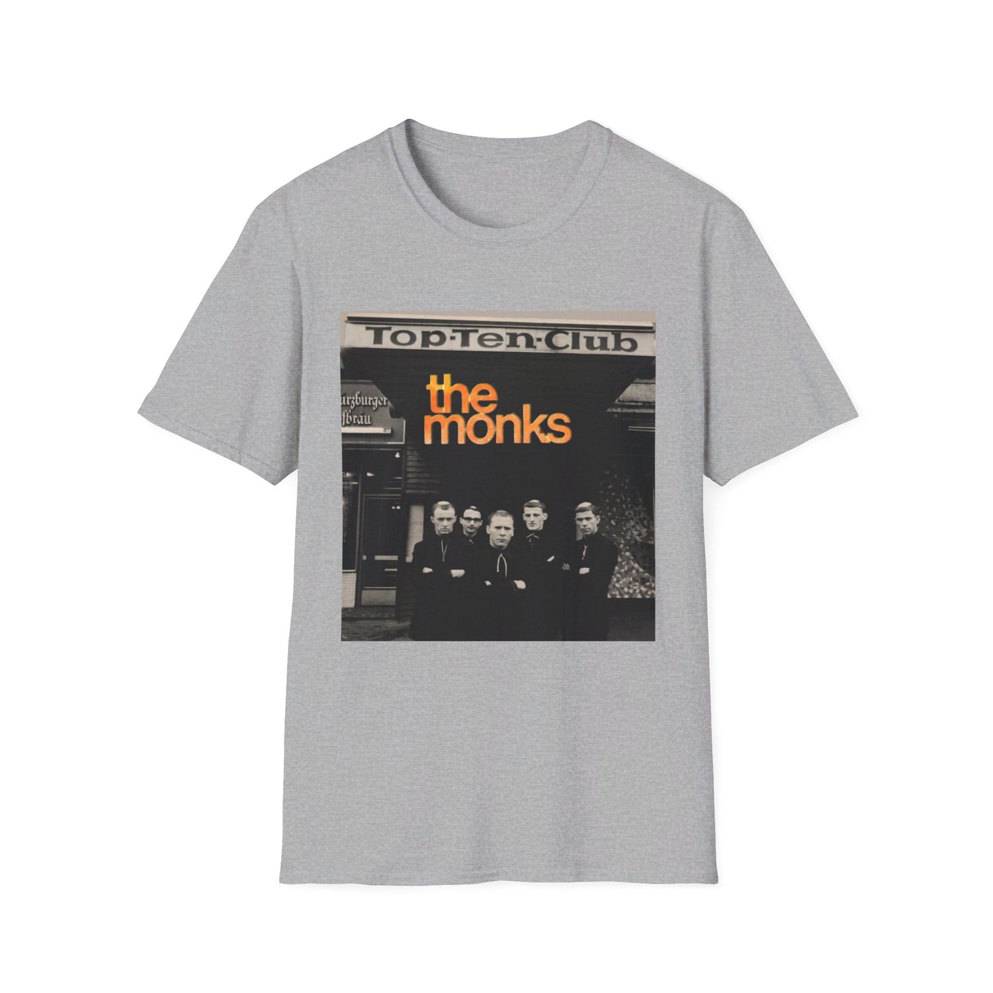 1960s experimental rock n roll band the monks in front of the top ten club tshirt