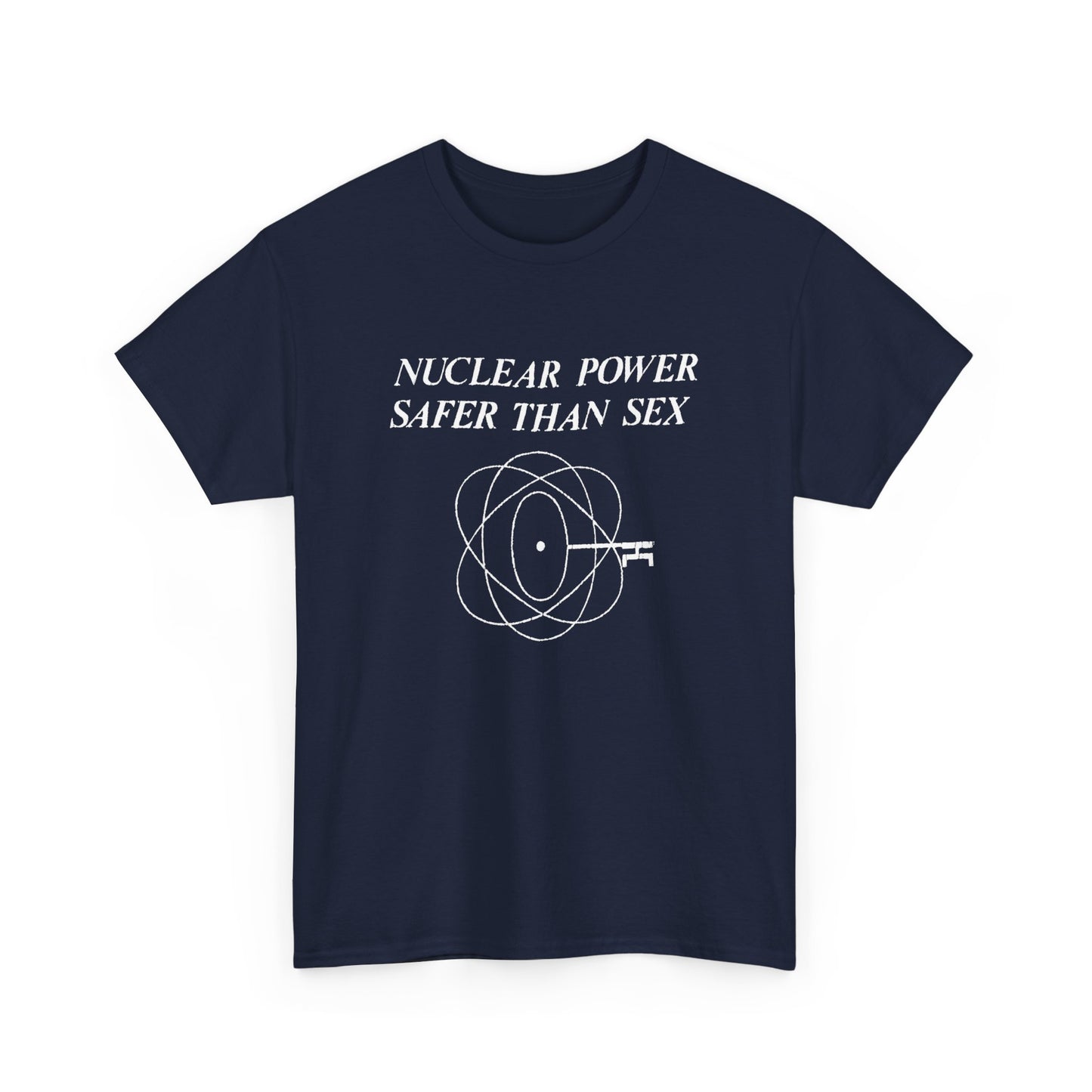 vintage 1970s design "nuclear power safer than sex" tshirt