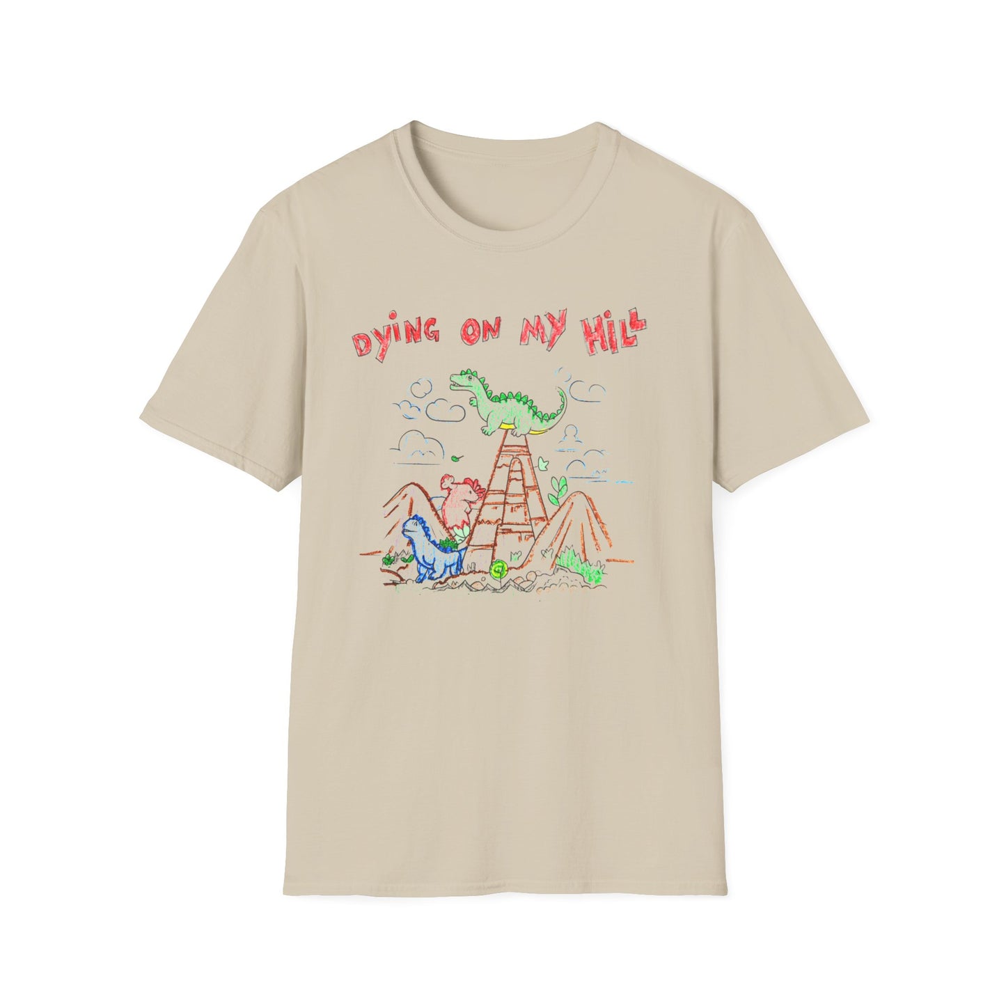 dying on my hill crayon dinosaur meme tshirt