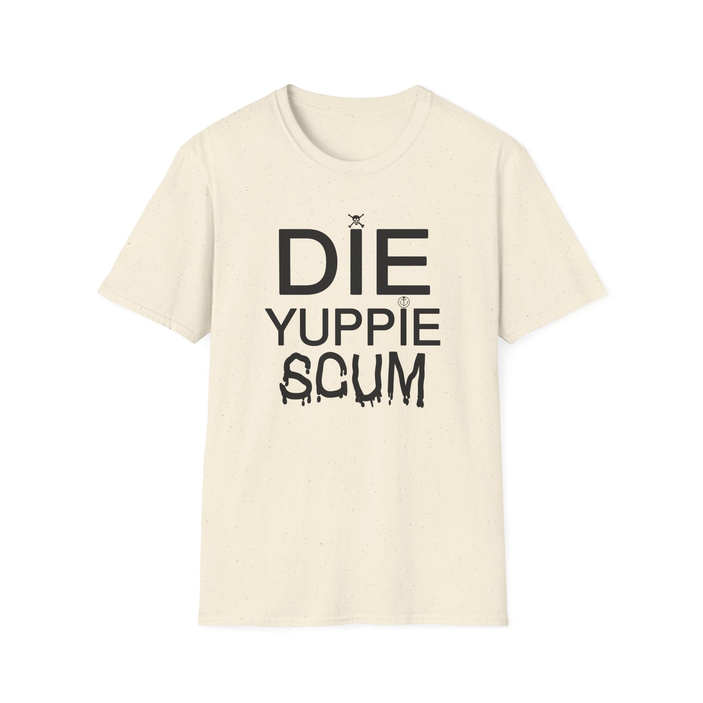 1980s new york inspired anti gentrification message die yuppie scum! tshirt