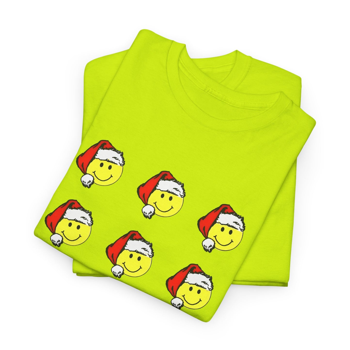 1980s sticker pack of happy face santas on a tshirt