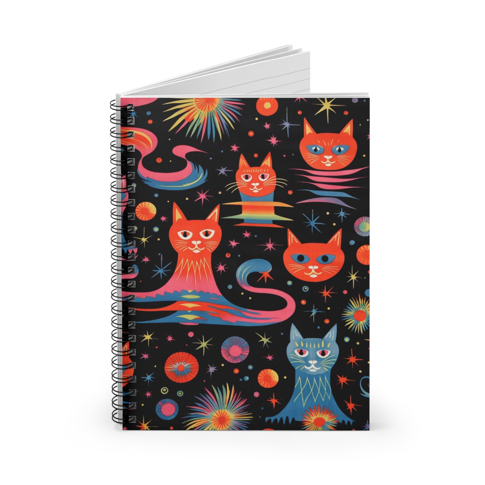 colorful psychedelic cat universe design spiral notebook - ruled lines whatmart