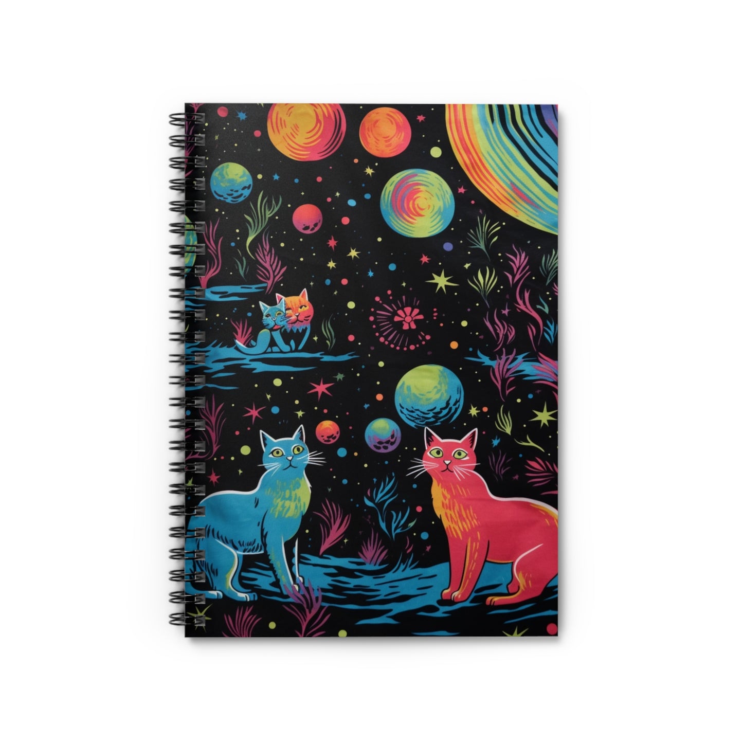 colorful psychedelic cat universe design spiral notebook - ruled lines whatmart