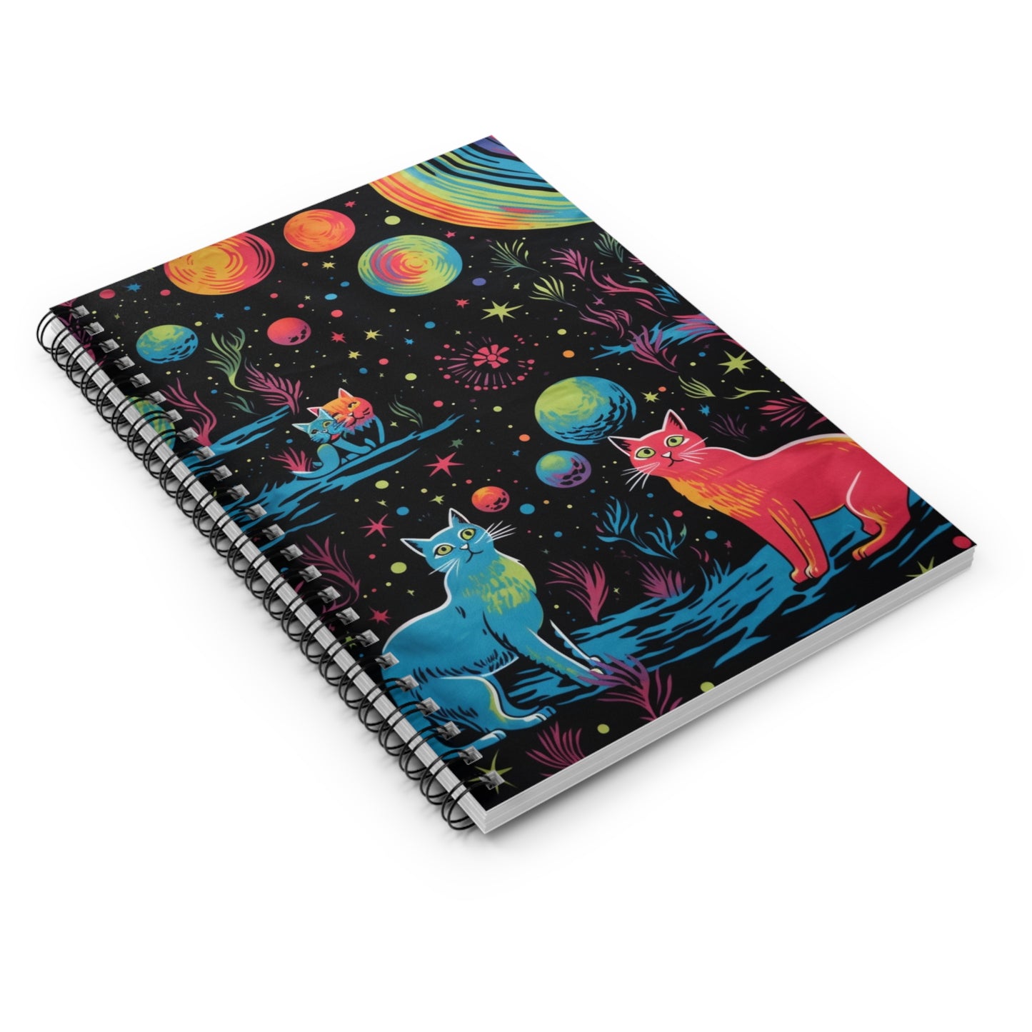 colorful psychedelic cat universe design spiral notebook - ruled lines whatmart