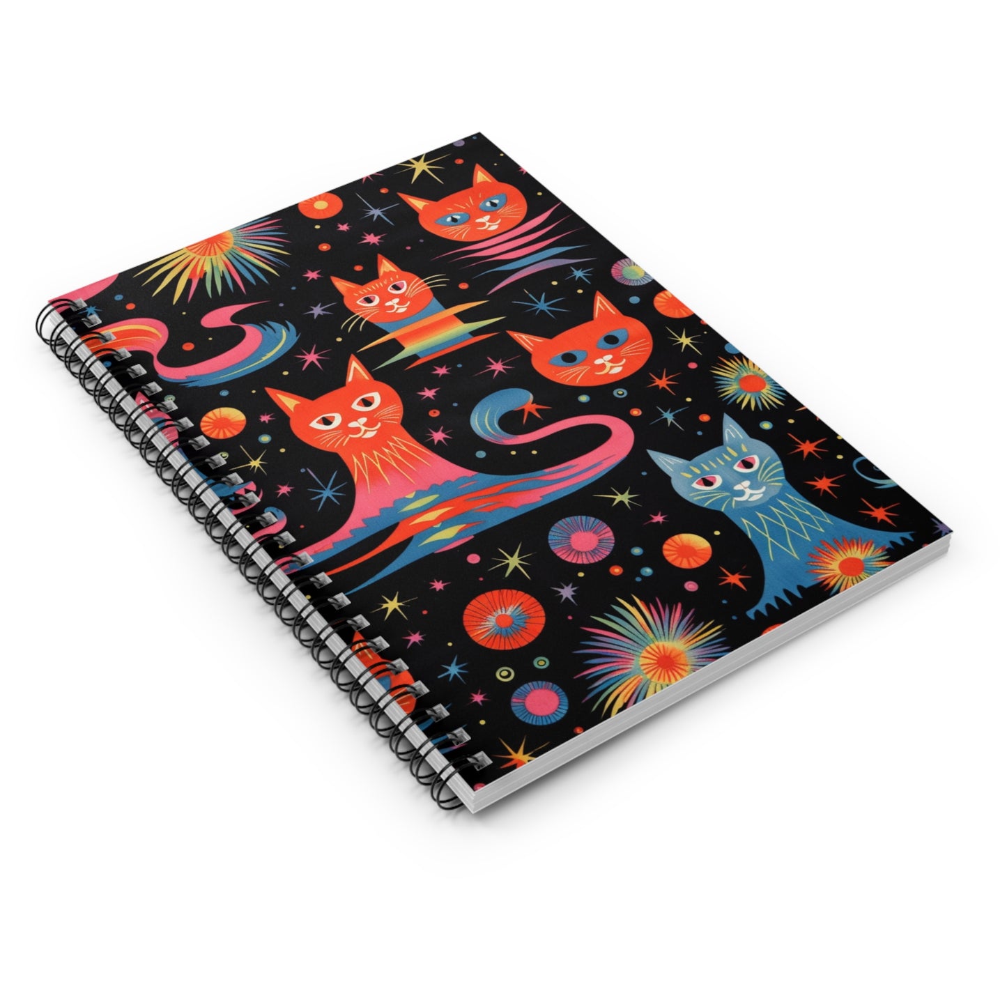 colorful psychedelic cat universe design spiral notebook - ruled lines whatmart