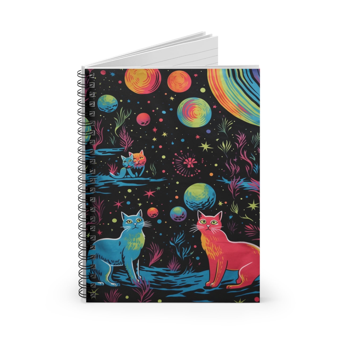 colorful psychedelic cat universe design spiral notebook - ruled lines whatmart