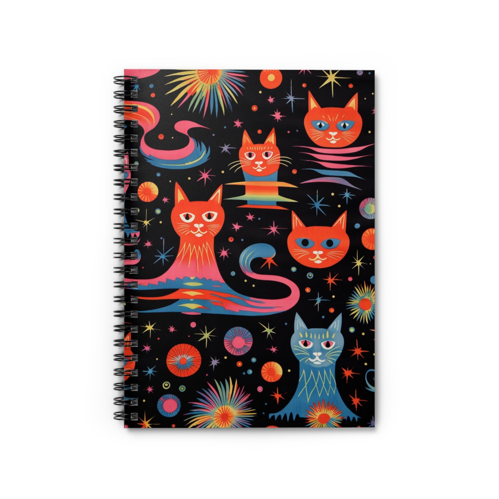 colorful psychedelic cat universe design spiral notebook - ruled lines whatmart