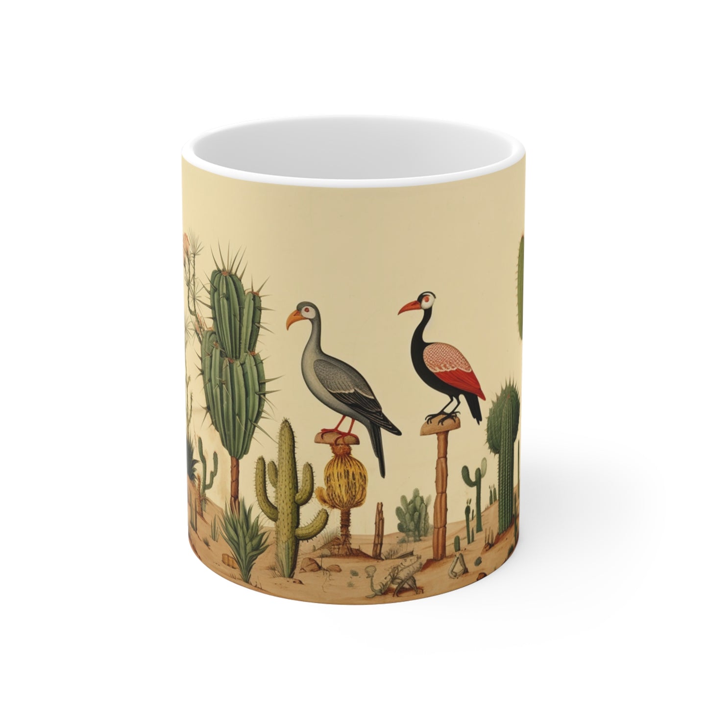 medieval style illustration of cacti and vultures coffee mug whatmart