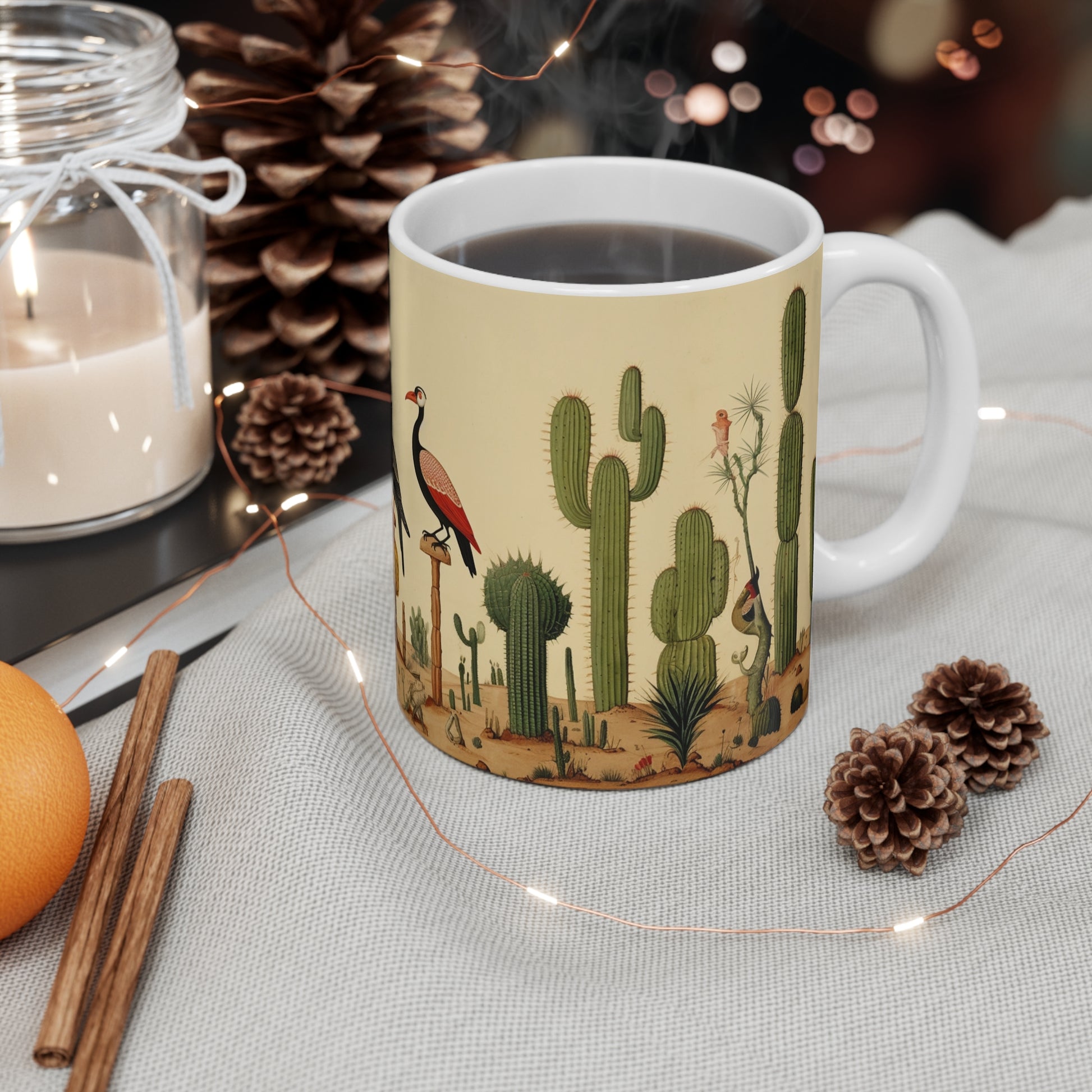 medieval style illustration of cacti and vultures coffee mug whatmart