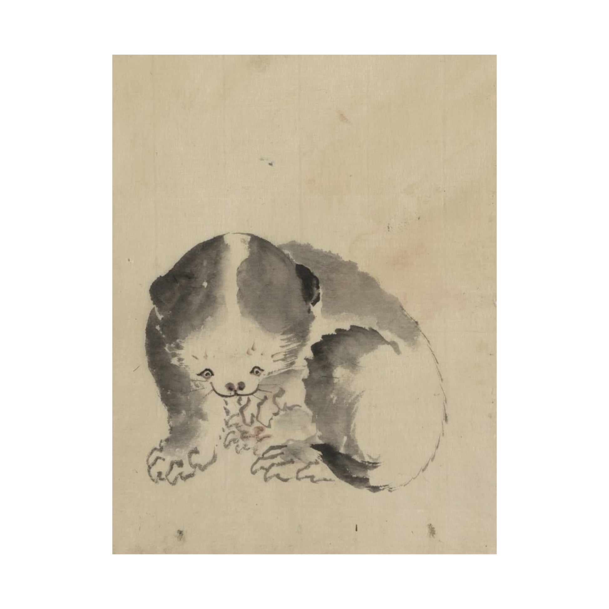 mid 1800s ink wash on handmade paper reproduction of "a cat cleaning its claws' by katsushika hokusai matte vertical poster whatmart