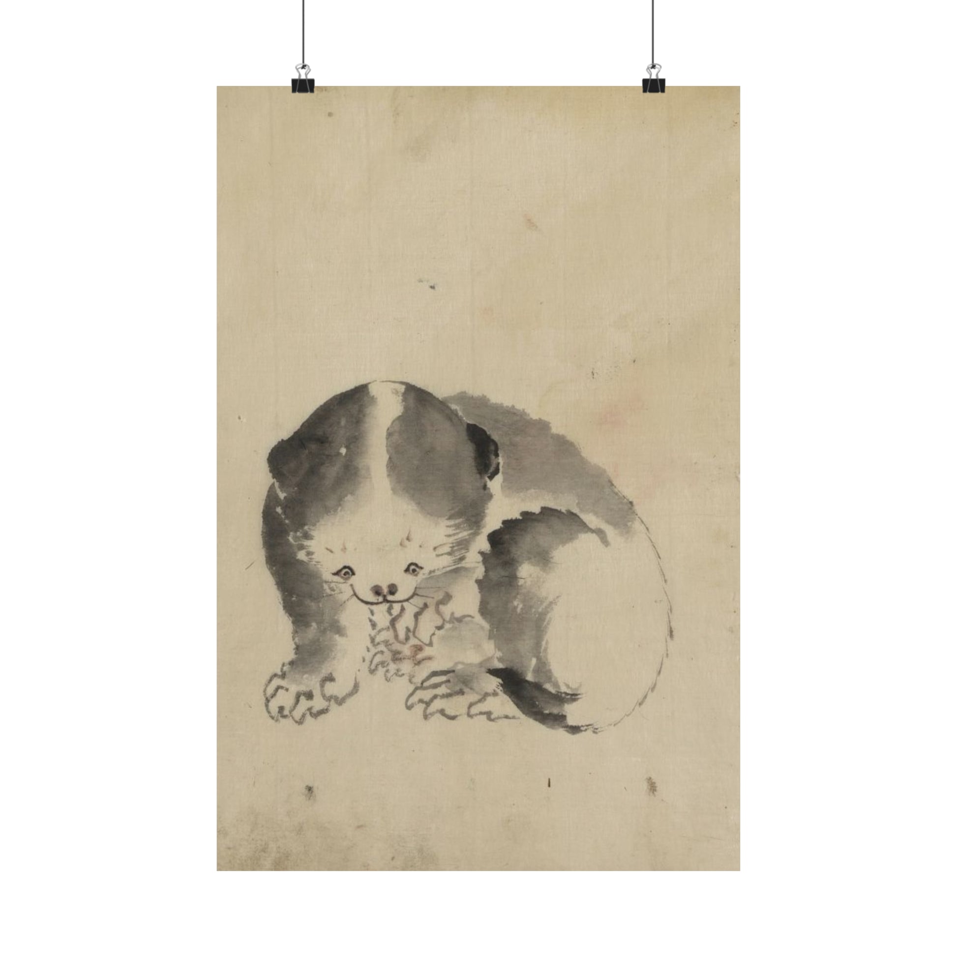 mid 1800s ink wash on handmade paper reproduction of "a cat cleaning its claws' by katsushika hokusai matte vertical poster whatmart