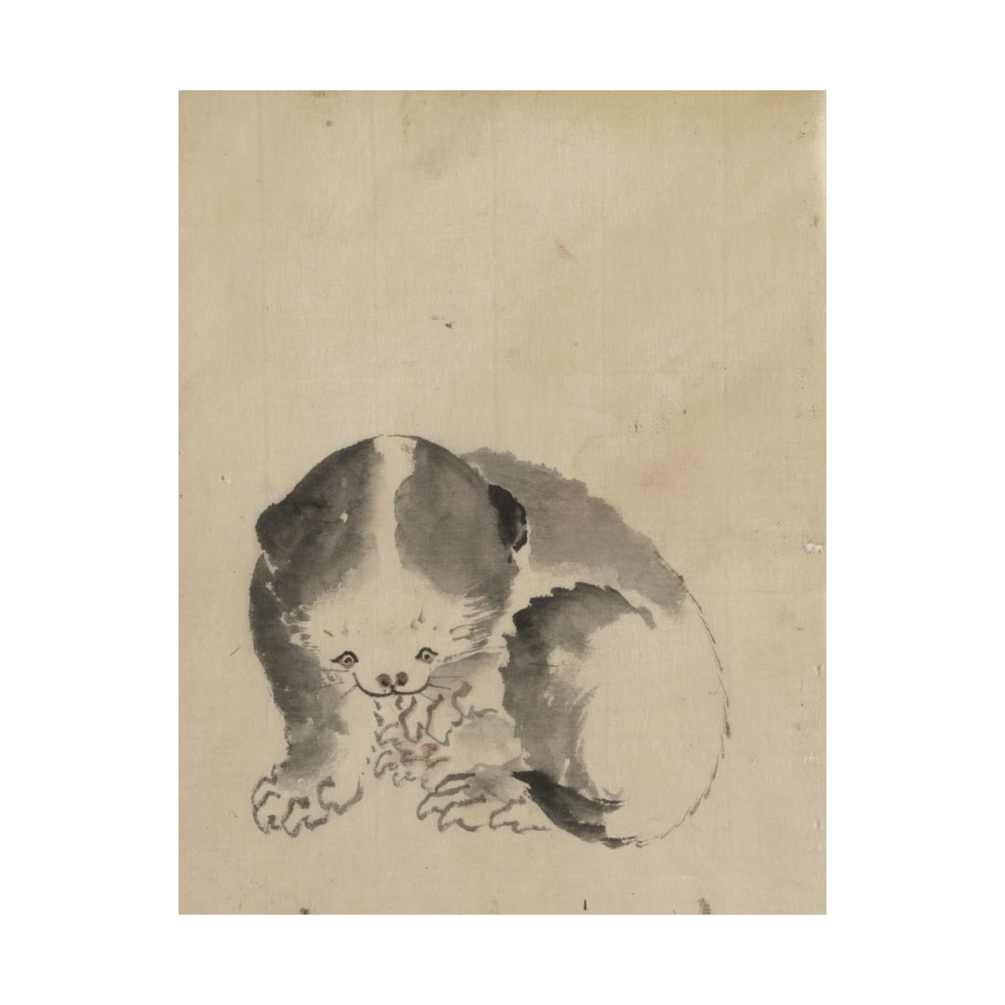 mid 1800s ink wash on handmade paper reproduction of "a cat cleaning its claws' by katsushika hokusai matte vertical poster whatmart